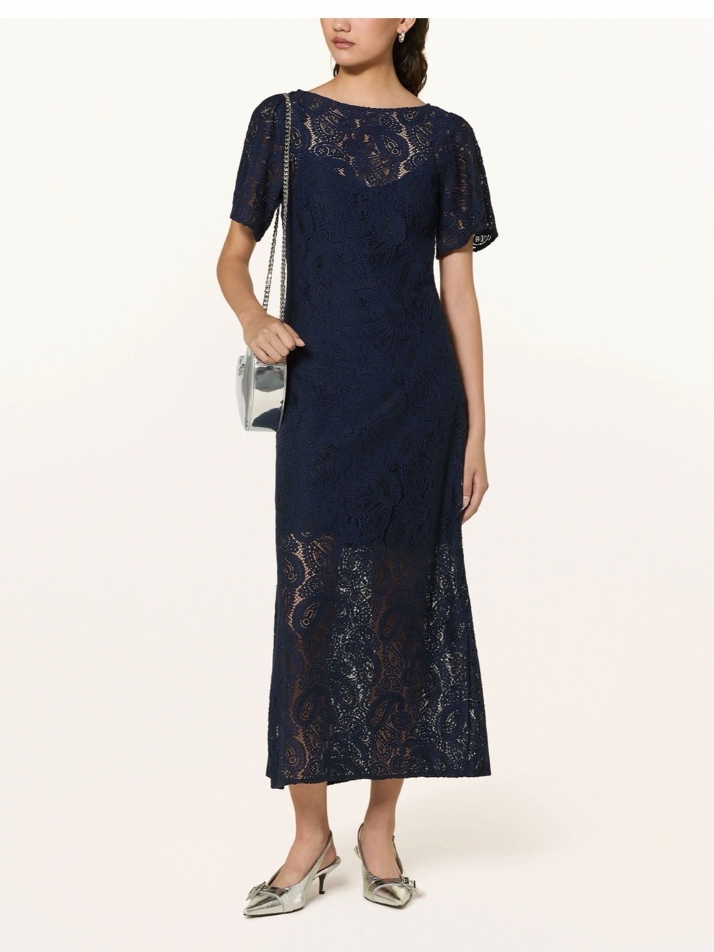 Baum und pferdgarten Navy Lace Maxi Dress with Short Sleeves size US 10 NWT